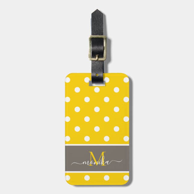 Elegantes modernes Polka Dot Muster mit Monogramm Gepäckanhänger (Vorderseite vertikal)