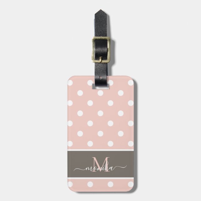 Elegantes modernes Polka Dot Muster mit Monogramm Gepäckanhänger (Vorderseite vertikal)