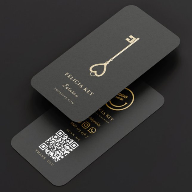 Elegantes Modernes Realtor Dunkles Gray Gold Real  Visitenkarte (Elegant Modern Realtor Real Estate Agent Business Card
)