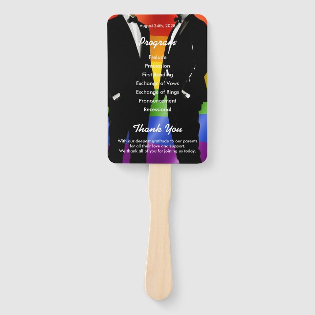 Elegantes modernes Regenbogen-Hochzeitsprogramm fü Fächer (Vorderseite)