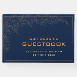Elegantes, modernes Retro Gold Navy Blue Wedding Z Gästebuch