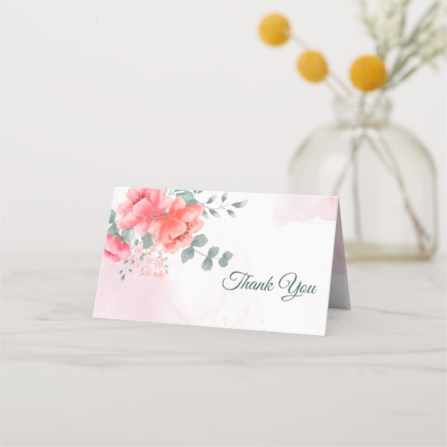 Elegantes modernes Rosa Aquarell Danke Platzkarte (Vorderseite)