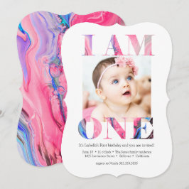 Elegantes modernes rosa Foto 1. Geburtstag Einladung