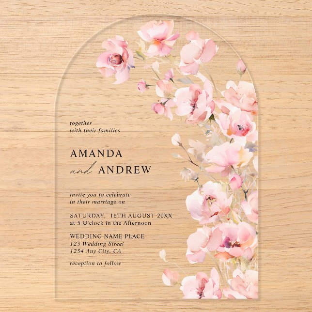 Elegantes, modernes Rosa Foto Hochzeit Acryleinladungen (Vorderseite)