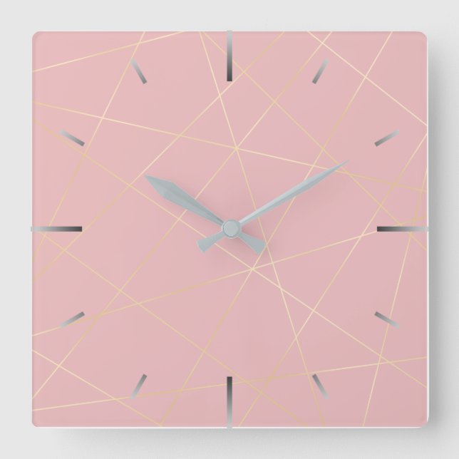 Elegantes modernes, rosa goldfarbenes Muster Quadratische Wanduhr (Vorderseite)
