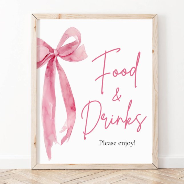 Elegantes, modernes, rosafarbenes Bordbuch Untersc Poster (Elegant Modern Blush Pink Bow Food and Drinks Sign)