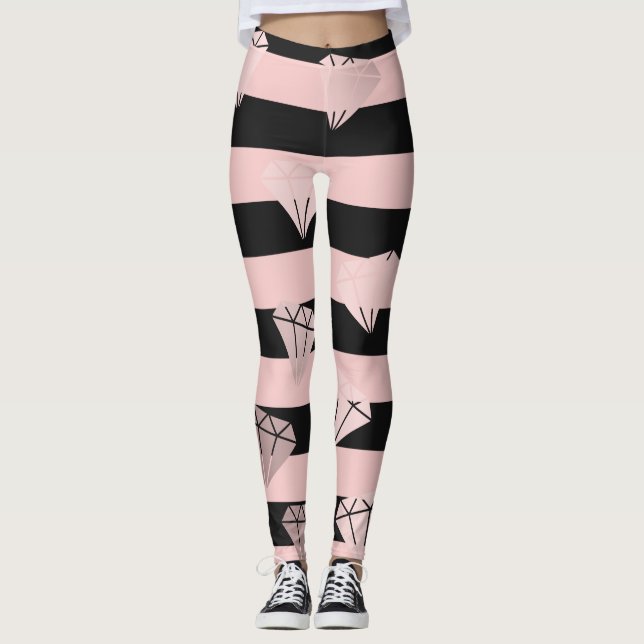 Elegantes modernes Rosengolddiamant-Streifenmuster Leggings (Vorderseite)