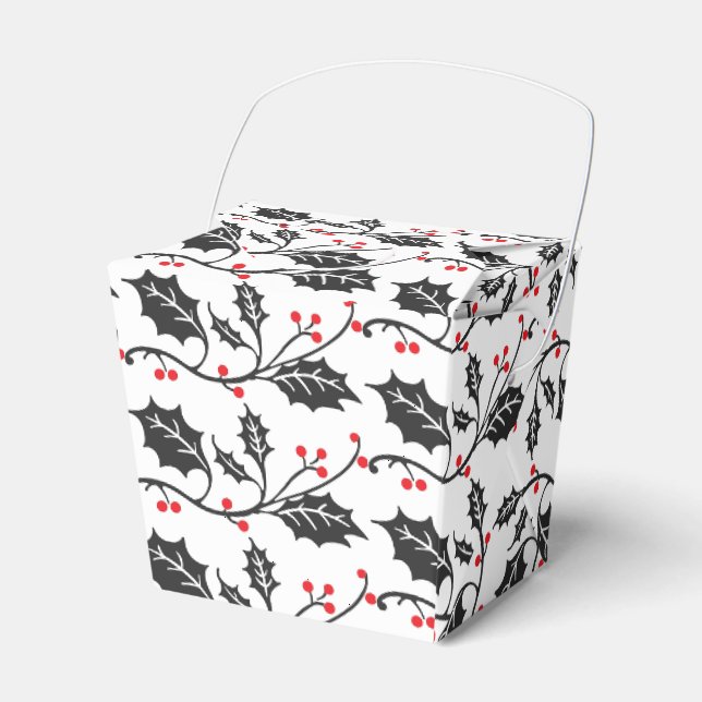 Elegantes modernes Rot-Schwarz-Holly-Muster Geschenkschachtel (Vorderseite)
