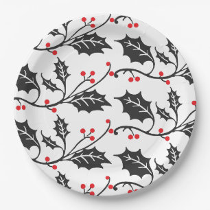 Elegantes modernes Rot-Schwarz-Holly-Muster Pappteller