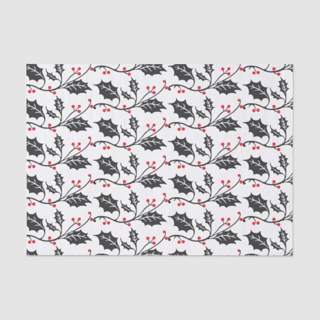 Elegantes modernes Rot-Schwarz-Holly-Muster Seidenpapier (Vorderseite)