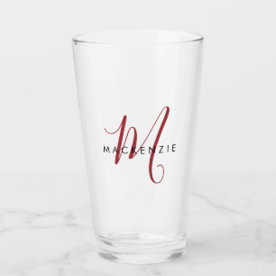 Elegantes, modernes Rotes Script Monogram Glas