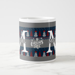 Elegantes modernes Schnee-Monogramm Weihnachtsfeie Jumbo-Tasse
