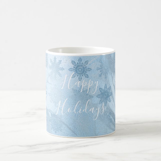 Elegantes modernes Schneeflockenmuster aus blauem  Kaffeetasse (Mittel)