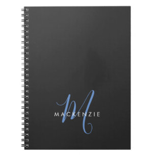 Elegantes, modernes Schwarz-Blau-Script-Monogramm Notizblock