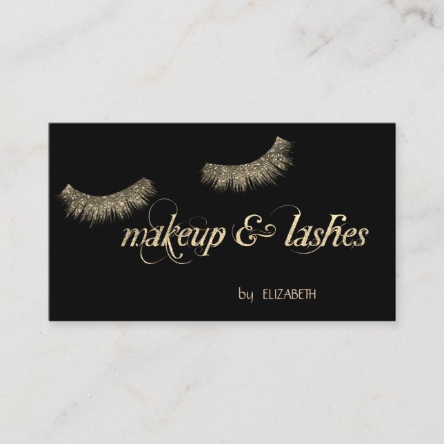 Elegantes modernes Schwarz,Glitzer Lashes,Makeup Visitenkarte (Vorderseite)
