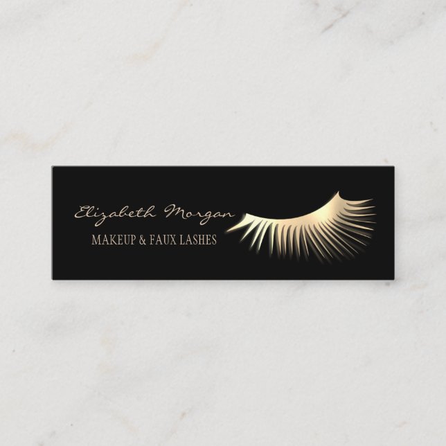 Elegantes, modernes Schwarz-Gold-Imitat Lashes Mini Visitenkarte (Vorderseite)