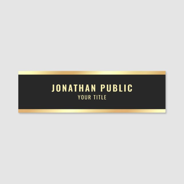 Elegantes modernes Schwarz-Gold-Template Beruflich Namensschild (Vorderseite)
