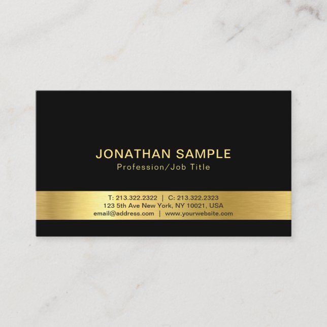 Elegantes modernes Schwarz-Gold-Template Cool Visitenkarte (Vorderseite)
