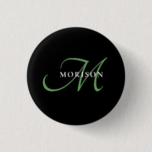 Elegantes, modernes Schwarz-Grün-Script-Monogramm Button