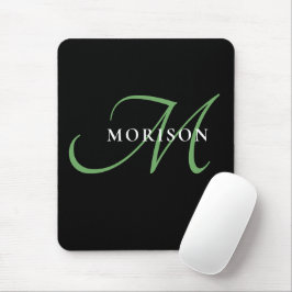 Elegantes, modernes Schwarz-Grün-Script-Monogramm Mousepad