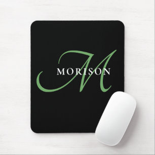 Elegantes, modernes Schwarz-Grün-Script-Monogramm Mousepad