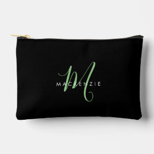 Elegantes, modernes Schwarz-Grün-Script-Monogramm Zubehörtasche