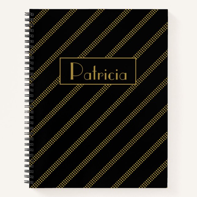 Elegantes, modernes Schwarz mit gepunkteten Goldli Notizbuch (Vorderseite)
