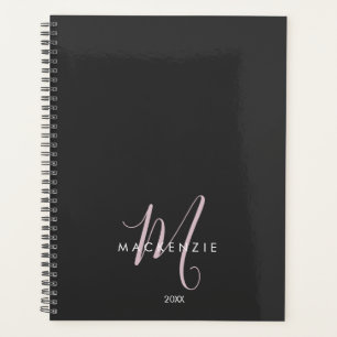 Elegantes, modernes Schwarz-Rosa-Script-Monogramm Planer