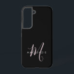 Elegantes, modernes Schwarz-Rosa-Script-Monogramm Samsung Galaxy Hülle<br><div class="desc">Elegante moderne Black Blush Pink Script Monogram Phone Case. Eine elegante Rosa-Schriftzeichen-Monogramm kombiniert mit einem weißen San-Serif-Schriftart verleiht dem Ganzen einen zeitgemäßen Look.</div>