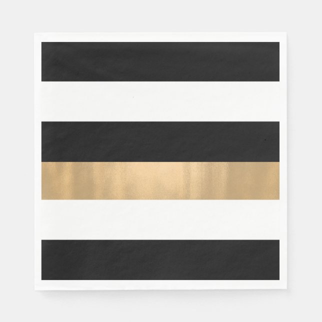 Elegantes, modernes Schwarz, Weiß und Gold gestrei Serviette (Vorderseite)