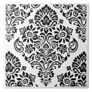 Elegantes, modernes Schwarz-weißes Damask-Muster Fliese
