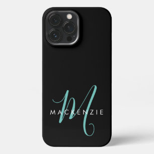 Elegantes, modernes Schwarzes Aquamarines Script M iPhone 13 Pro Max Hülle
