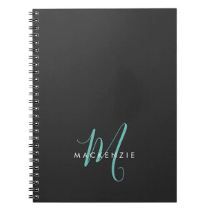 Elegantes, modernes Schwarzes Aquamarines Script M Notizblock
