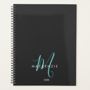 Elegantes, modernes Schwarzes Aquamarines Script M Planer