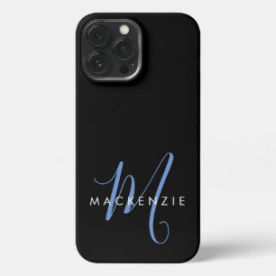 Elegantes modernes schwarzes blaues Schriftmonogra iPhone 13 Pro Max Hülle