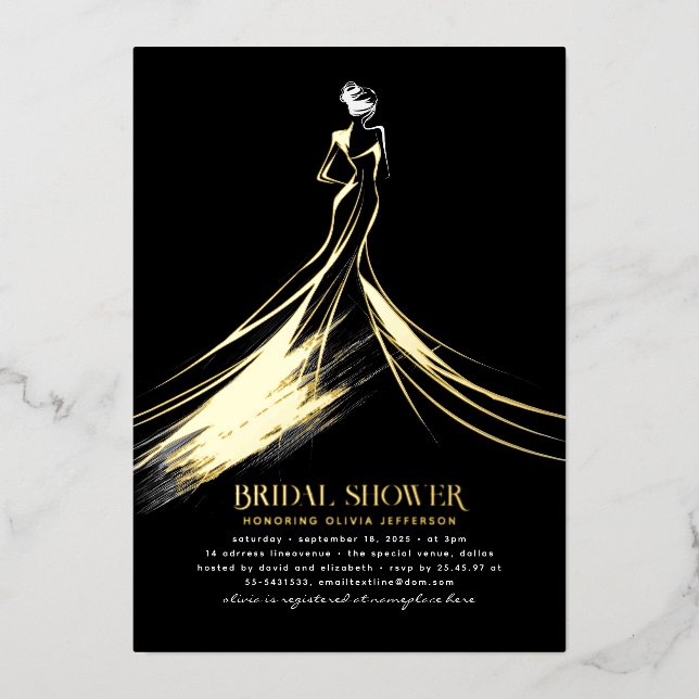 Elegantes, modernes Schwarzes Elegantes Brautparty Folieneinladung (Vorderseite)