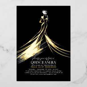 Elegantes, modernes Schwarzes Elegantes Quinceaner Folieneinladung