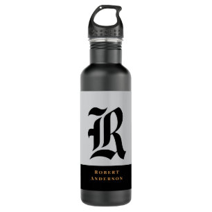 Elegantes, modernes Schwarzes Gold Mit Monogramm Edelstahlflasche