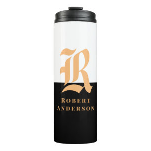 Elegantes, modernes Schwarzes Gold Mit Monogramm Thermosbecher