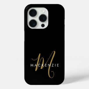 Elegantes modernes schwarzes goldenes Schriftmonog Case-Mate iPhone Hülle