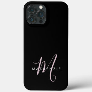 Elegantes modernes schwarzes Rosa-Script-Monogramm Case-Mate iPhone Hülle