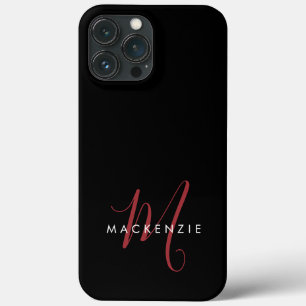 Elegantes modernes schwarzes rotes Skript-Monogram Case-Mate iPhone Hülle