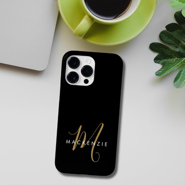 Elegantes, modernes Schwarzes Script Monogram Case-Mate iPhone 14 Pro Max Hülle (Von Creator hochgeladen)