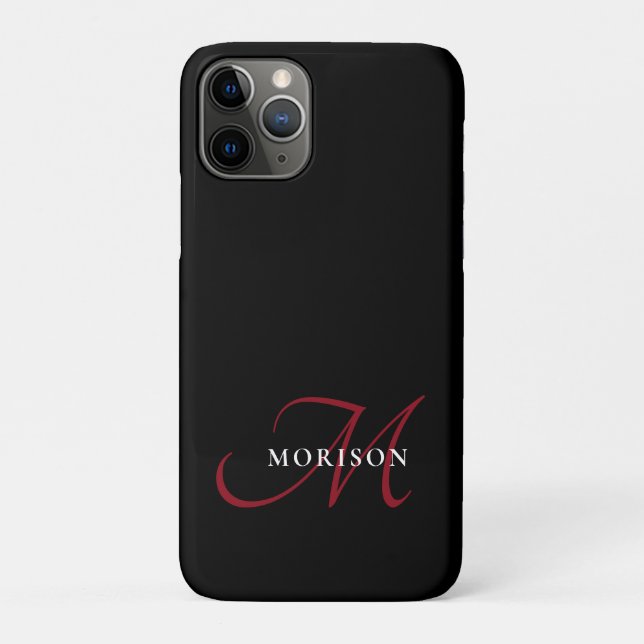 Elegantes, modernes Schwarzes Script Monogram Case-Mate iPhone Hülle (Rückseite)