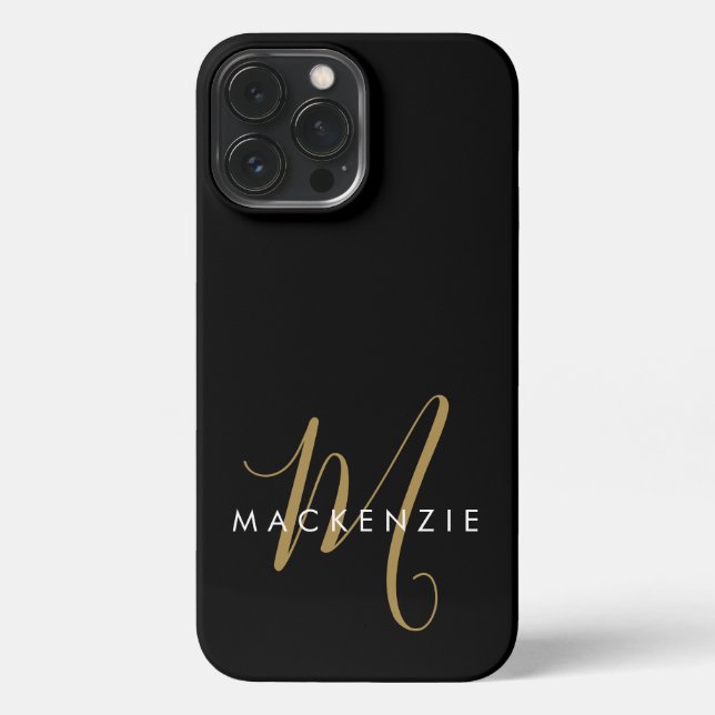Elegantes, modernes Schwarzes Script Monogram iPhone 13 Pro Max Hülle (Rückseite)