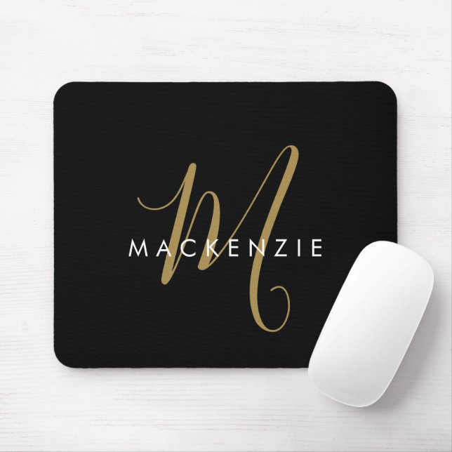 Elegantes, modernes Schwarzes Script Monogram Mousepad (Mit Mouse)