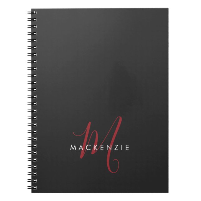Elegantes, modernes Schwarzes Script Monogram Notizblock (Vorderseite)