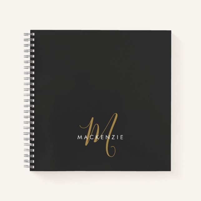 Elegantes, modernes Schwarzes Script Monogram Notizbuch (Vorderseite)