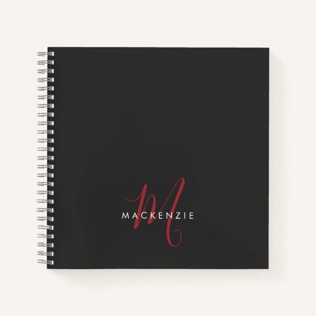 Elegantes, modernes Schwarzes Script Monogram Notizbuch (Vorderseite)