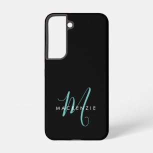 Elegantes modernes schwarzes Teal-Script-Monogramm Samsung Galaxy Hülle
